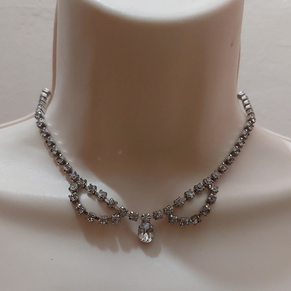 Vintage Jewelry - Classy Vintage Rhinestone Choker Necklace Gala Special Occasion Prom Bedazzled
